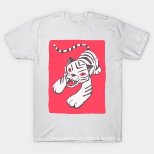 White siberian tiger on red. Hand drawn illustration T-Shirt